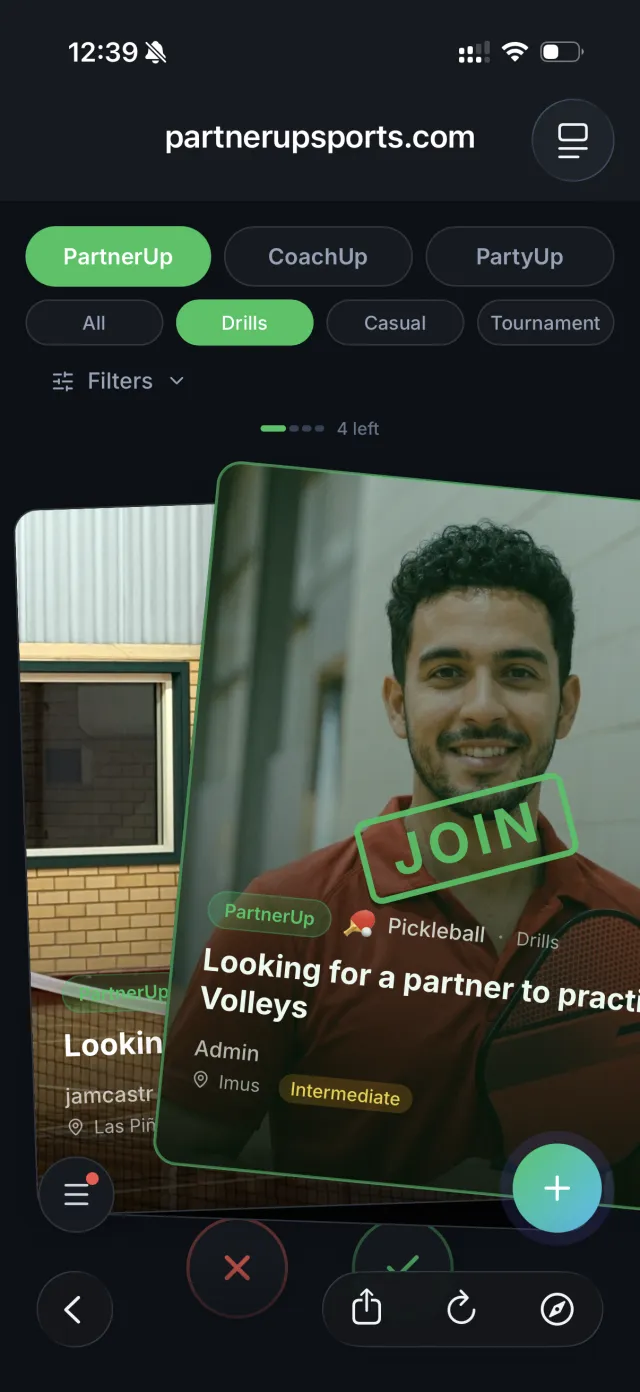 Swiping to find a partner in PartnerUp